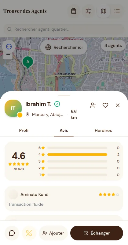 Kudu app showing a map of nearby cash agents