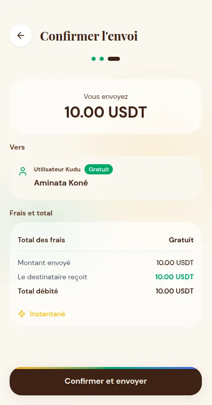 Kudu app — confirm a cross-border send