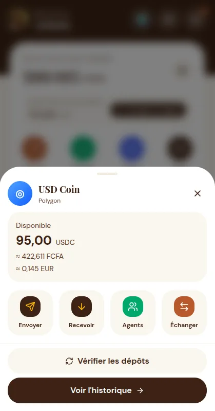 Kudu app showing a stablecoin-backed balance